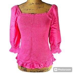 GOODTHREADS peasant blouse pink ruched shirt NWT Women’s size medium | dd1